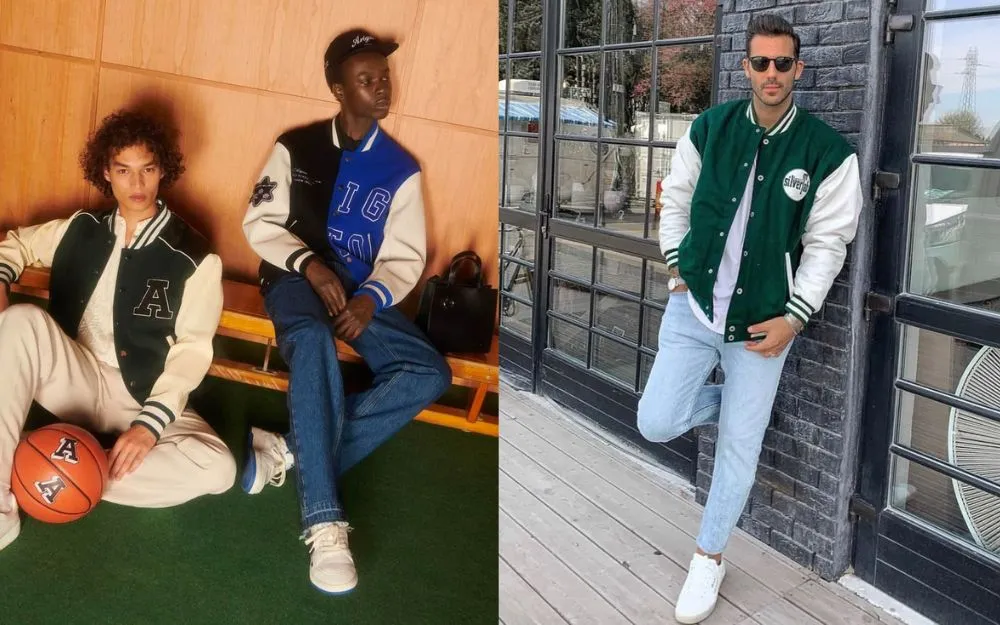 Slim fit jeans with a varsity jacket