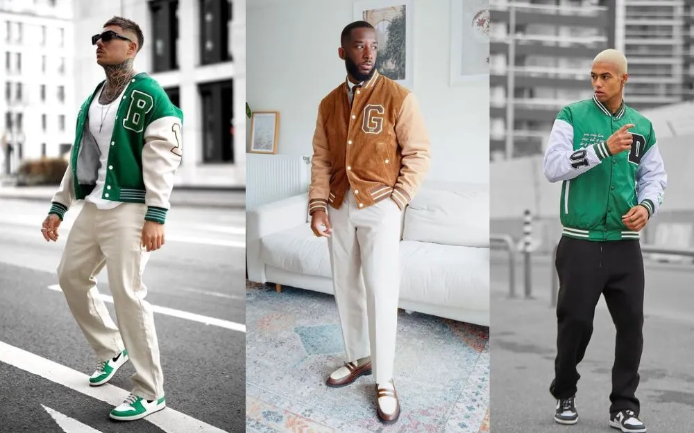 Styling a varsity jacket with chinos