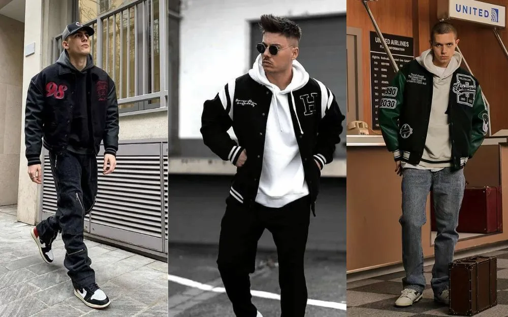 The combination of a varsity jacket and a hoodie