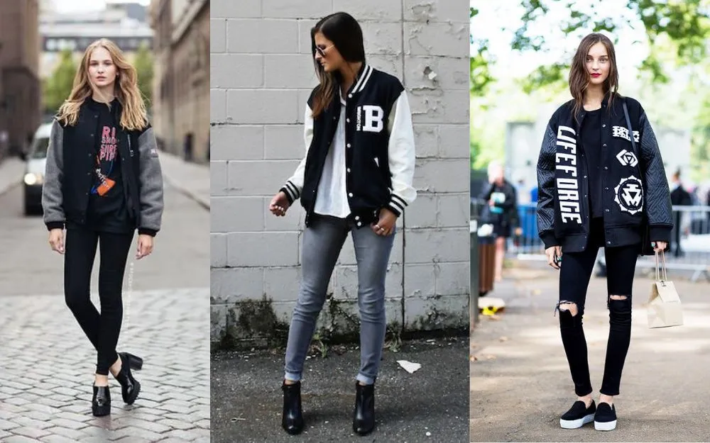 Varsity jacket and skinny jeans