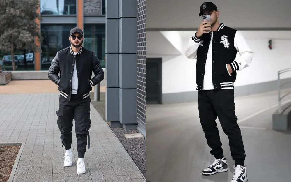 Varsity jacket paired with joggers for a dynamic look